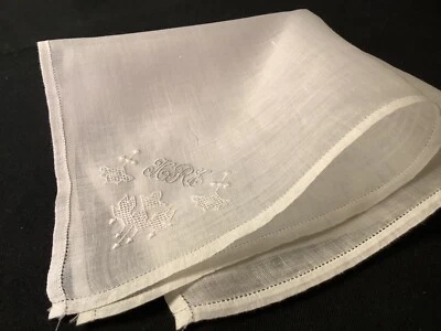 9093🌟ANTIQUE 1910s Art Nouveau Batiste Monogram “HRE” Wedding Handkerchief - Image 1 of 4