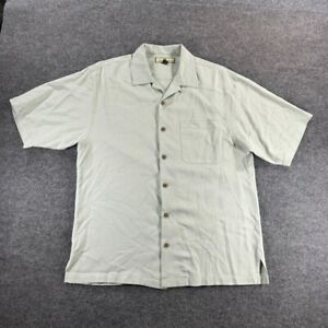 Vintage Tommy Bahama Mens Shirt Medium Green Silk Short Sleeve Casual Button Up