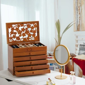 Large Wooden Jewellery Boxes Storage Case Cabinet Necklace Organizers 6 Drawers - Picture 1 of 15