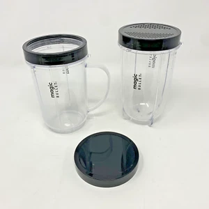 Original Magic Bullet Replacement 2 Cups & Black Ring / Holed Lid / Solid Lid - Picture 1 of 5