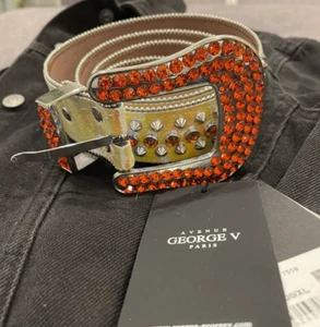 Men's Rhinestone Studded Belt Big Buckle, Avenue George V Paris Size  3XL - Picture 1 of 11