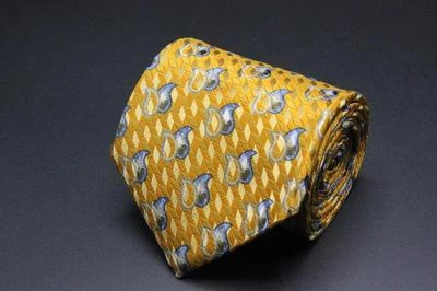 Corbata XMI Signature. Amarillo dorado con cachemira azul. Foto 1 de 4