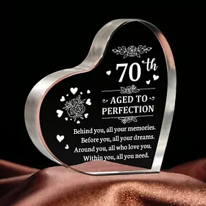 70Th Birthday Gifts for Women , Stunning Aged to Perfection Heart Arcylic Keepsa - Picture 1 of 7