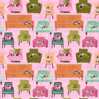 Tecido Feline Drive LAZY SUNDAY Lounge Cats Multi - Fat Quarter (18"x22") FQ - Imagem 1 de 4