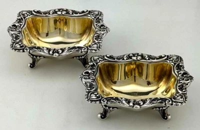 Пара больших открытых СОЛЕЙ GORHAM из чистого серебра на ножках - Изображение 1 из 4