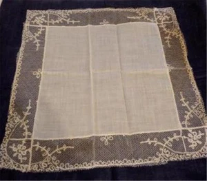 MARKED DOWN! Vintage Tambour Lace Handkerchief Unused Bridal  SPECIAL PIECE - Picture 1 of 2