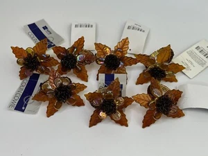 7 JCPenney Home Collection Colin Cowie Glass Brown Leaves Beaded Napkin Rings - Picture 1 of 6
