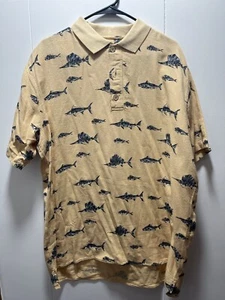 Men's Yellow Fish Print Short Sleeve Polo Shirt By World Wide Sports Size Large - Picture 1 of 5