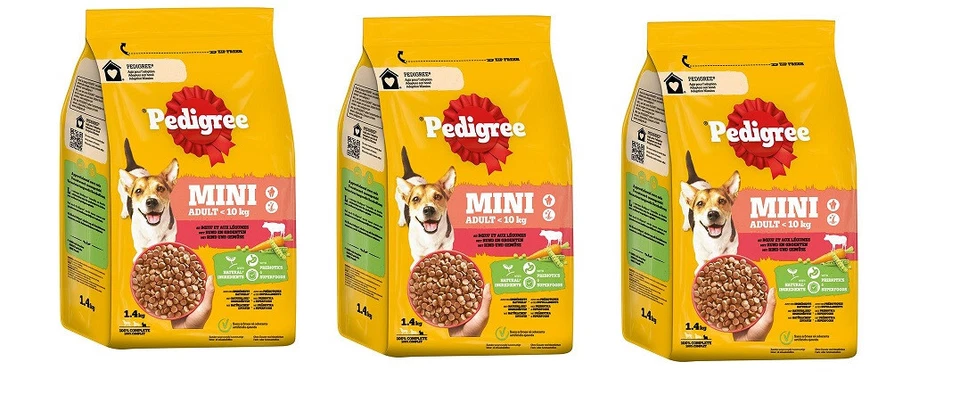 Pedigree Mini Adult mit Rind & GemüseTrockenfutter 3 x 1,4 kg - Bild 1 von 1