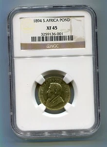 1894 South Africa Zuid Afrika Kruger POND NGC XF 45 - Great Coin - Low Mintage - Picture 1 of 2