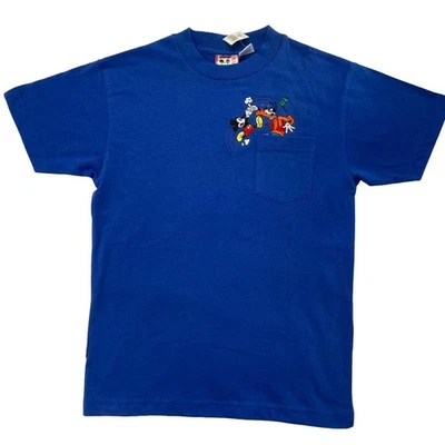 DISNEY PARKS RESORT *NUEVO* Camiseta Azul Mickey Goofy Niños Bolsillo Talla Grande 14-16 Foto 1 de 4