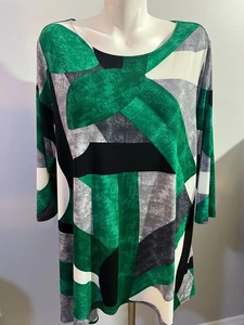 Alfani Women 3X Top Shirt Tunic Swing Liquid Knit Green Grey Black - Picture 1 of 8