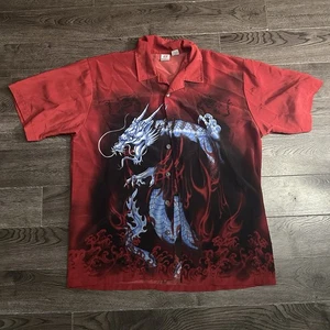 Anchor Blue Dragón Red Y2K Button Up Double Sided Design Print Size Large - Picture 1 of 3