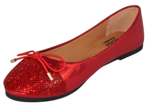 TOP MODA Damen Strass Ballerinas runde Spitze glitzernde Schleife heiß BONNIE-31 heiß - Bild 1 von 3