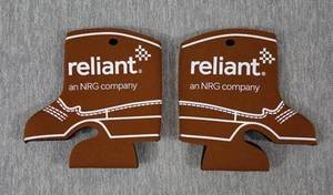 Reliant an NRG Company 2 Beer Can Koozie set Brown Cowboy Boot Coozies NEW - Imagen 1 de 3