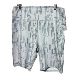 Mono B Biker Shorts 3XL Light Blue Abstract Print Pockets High Rise Activewear - Picture 1 of 7