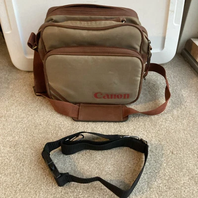 Vintage Canon Camera Retro Bag Beige Brown Leather & Canvas 3 Zip Pockets S-1 TN - Image 1 of 4
