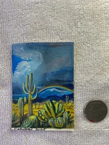 ACEO Original acrylics Desert Rainbow landscape by T Pendino - Picture 1 of 1