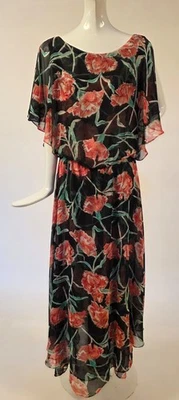 ВИНТАЖНЫЙ 1970-Х РУЧНОЙ РАБОТЫ РАЗВЕВАЮЩИЙСЯ ЦВЕТОЧНЫЙ ШИФОНОВОЕ ПЛАТЬЕ W РАЗРЕЗ ДРАПИРОВАННЫЙ ТОП - Изображение 1 из 4