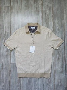 Neu mit Etikett Denim & Blume Ricky Singh hellbraun strukturiert 1/4-Reißverschluss Polo Strick 100 % Baumwolle Gr. L - Bild 1 von 10