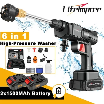 EUMATY 6-in-1 Akku Hochdruckreiniger 200 bar Akkus Mobiler Druckreiniger Spritzpistole