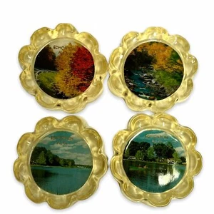 Vintage Edmonton Alba Coaster Set 4 Piece Scalloped Edge Resin Souvenir - Picture 1 of 9