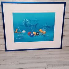 Kenneth F Auchman Signed/# 115/500 Print Sharky's Pool Hall Framed Museum Glass 