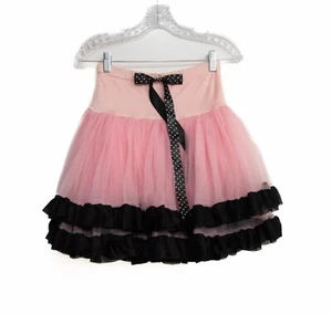 Popatu Girls Pink Black Polyester Tutu Skirt Polka Dot Tie Fluffy Pull On XL - Picture 1 of 7