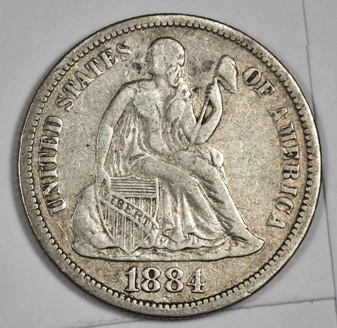 1884-s Seated Liberty Dime.  Natural Uncleaned.  VF-XF.  188029 Cover