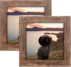 5X5 Picture Frames Set of 2, Square Rustic Wood Grain Photo Frame for Tabletop o - Picture 1 of 7