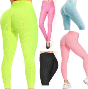 Womens High Waist Textured Workout Leggings Booty Scrunch Yoga Leggings - Picture 1 of 8