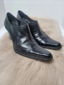 Antonio Melani Black Leather Ankle Heel Western Women's Boot shoes Size 6.5 - Picture 1 of 10