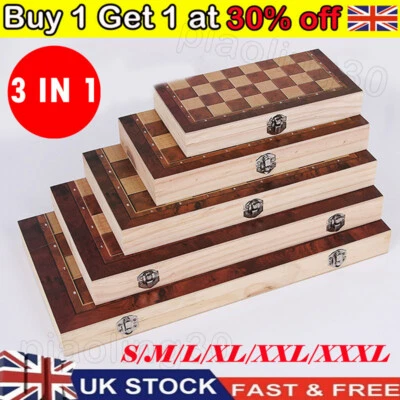 3 in 1 Chess Wooden Set Folding Chessboard|Backgammon|Draughts Wood Board Game . - Image 1 of 4