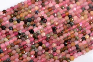 "Cuentas de turmalina multicolor natural de 2 mm AAA cuentas sueltas redondas facetadas de 14,5" - Imagen 1 de 3