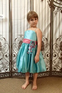 VESTIDO NIÑA FLOR SEDA DUPONI W210 JESSICA LYNN ARRIANA TALLA 6 TURQ PIK $169 - Imagen 1 de 4