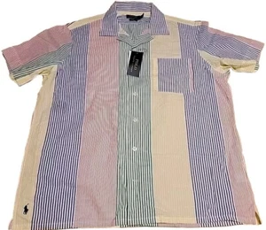 NEW Polo Ralph Lauren Block Stripe Short Sleeve Shirt Button Up Men's Large NWT - Picture 1 of 10