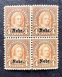 SC.#673  BLOCK OF 4-1929  4c NEBRASKA OVERPRINT-MHR-CAT. $275.00 - Picture 1 of 2
