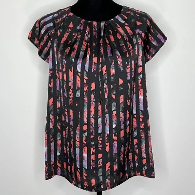 Forever 21 Womens Top Size Medium Striped Floral Print Pleated Neckline - Image 1 of 4