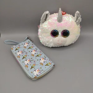 TY Beanie Unicorn purse + OMG Unicorn Wallet **READ** broke zipper on both - Picture 1 of 7