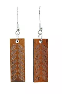 Hawaiianische Koa Holz Maile Blatt vertikale baumelnde Ohrringe-brandneu mit Geschenkbox - Bild 1 von 5