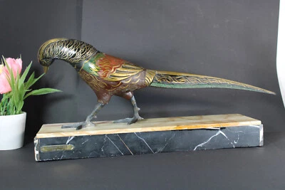 ART DECo French metal marble base pheasant bird Gilly sculpture statue - image 1 of 4