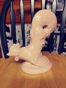ART DECO PINK CERAMIC ROOSTER GORGEOUS PROFILE CRAZED GLAZE FIGHTING COCK - Picture 1 of 12