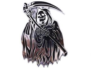 3D Grim Reaper Chrome Skull Badge Auto Emblem Flat Surface Metal Car Decal - Bild 1 von 9