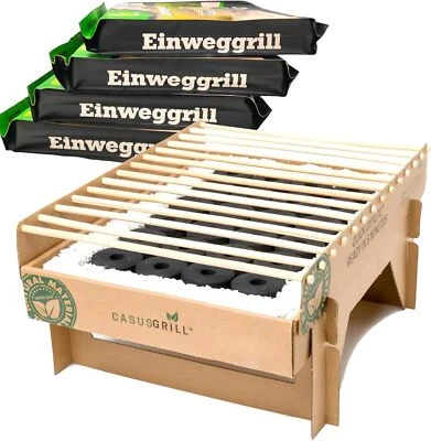 CASUSGRILL 5x Öko Einweggrill Einmalgrill Einmal Grill rauchfrei nachhaltig Bambuskole