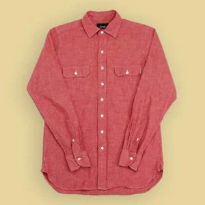 Drake's London Red Chambray 100% Two-Pocket Work Shirt Button-Up England 16 - Picture 1 of 5