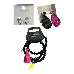 Hexische, skurrile Ohrringe & Armbänder mit Rand rosa schwarz & gold Nadri - Bild 1 von 6