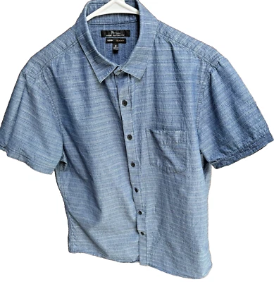 Camisa Mark Anthony Luxury Calce Ajustado Azul Texturizada Manga Corta Abotonada Talla S Foto 1 de 4