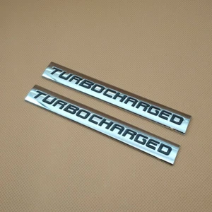 2Pcs Metal Chrome TURBOCHARGED Logo Silver & Black Auto Badge Sport Emblem Emblem - Imagen 1 de 6