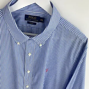 Polo Ralph Lauren Shirt 2XL XXL Men's Blue Striped Slim Fit Cotton Long Sleeve - Picture 1 of 9
