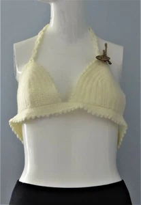 New Handmade Crochet Beige Size 32 (M) Bra Beachwear Crop Top  - Picture 1 of 3